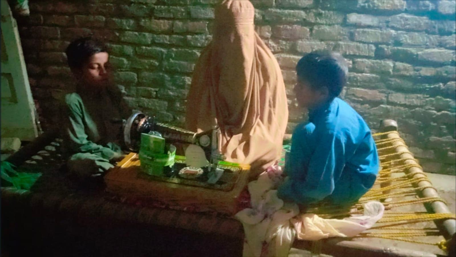 A sewing machine set up in a family home